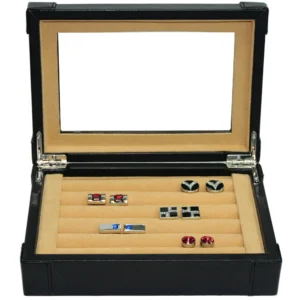 Elegant PU Leather Cufflink Display Box Ring Tie Clip Storage Case Organizer d