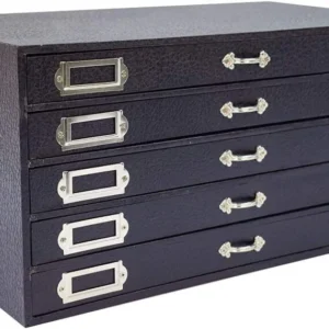 Jewelry Storage Organizer Case Cabinet 5 Drawer Black Faux Leather 15
