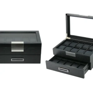 Watch Box Organizer with Glass Top Lid, 20 Slot Wooden Watch Holder Display Case